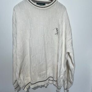 Carmel Men's White Textured Cotton Knit Crew Neck Pullover Golf Sweater XXL